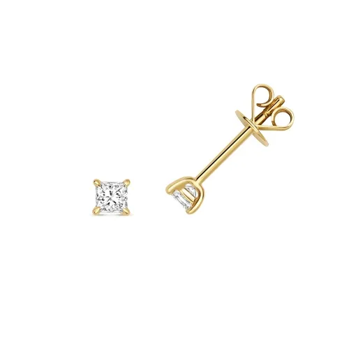Diamond Princess Cut Earring Studs 0.29ct. 18ct Yellow Gold